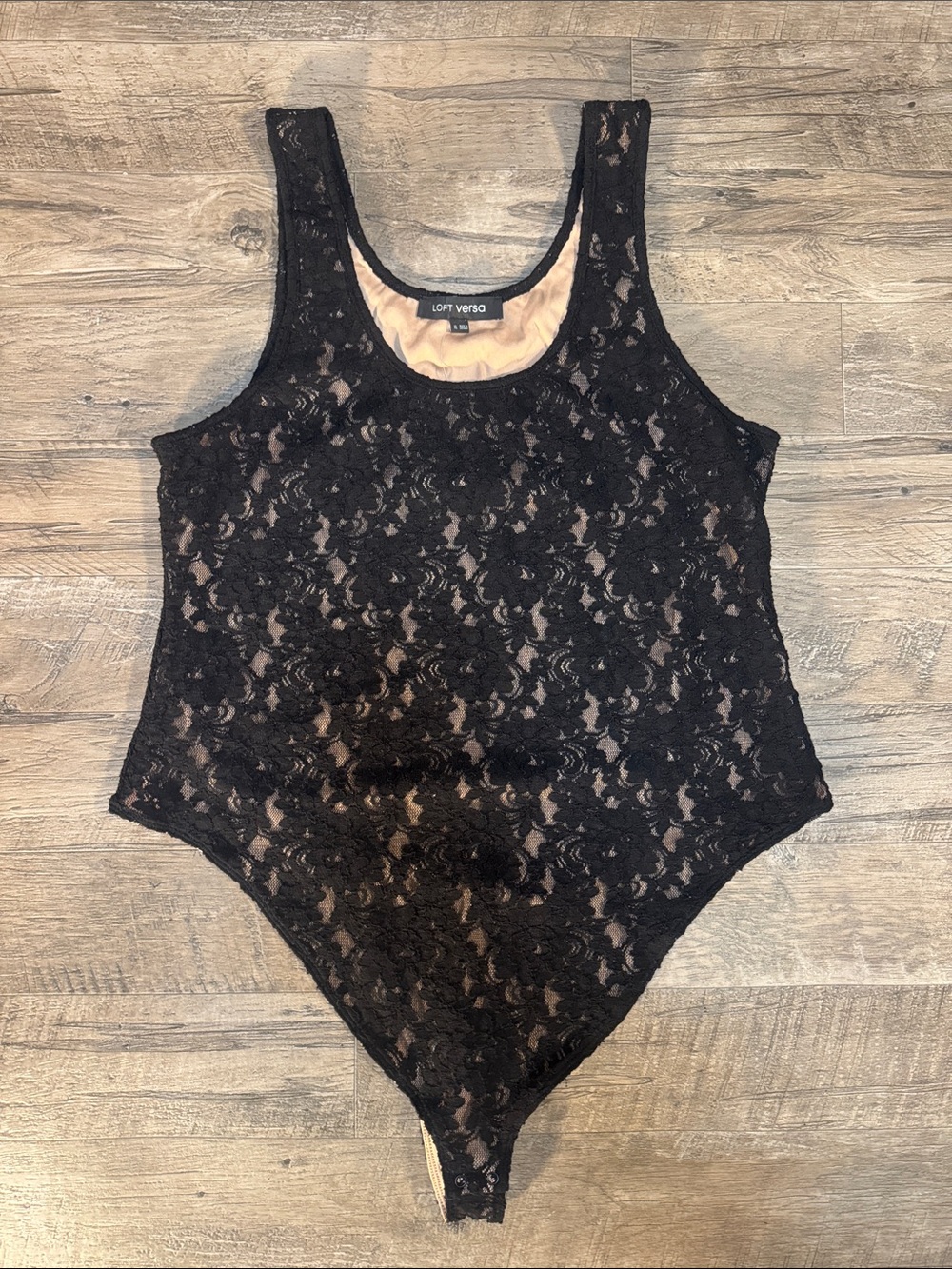 NWT LOFT Black Lace Bodysuit with Nude Lining - Size XL